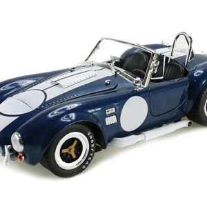 1965 Shelby Cobra 427 S/C Dark Blue Metallic with White Stripes with Printed Carroll Shelby's Signature on the Trunk 1/18 Diecast Model Car by Shelby Collectibles